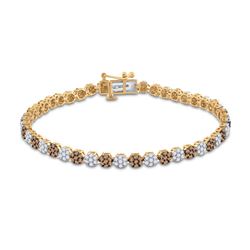 2 & 1/3 CTW Womens Round Brown Diamond Tennis Fashion Bracelet 10kt Yellow Gold - REF-95Y5N