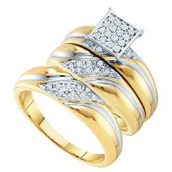 1/3 CTW His Hers Round Diamond Square Matching Wedding Set 10kt Yellow Gold - REF-58X5T