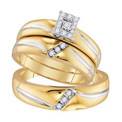 1/5 CTW His Hers Round Diamond Square Matching Wedding Set 10kt Yellow Gold - REF-34X3T