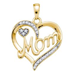 1/10 CTW Womens Round Diamond Mom Mother Heart Pendant 10kt Yellow Gold - REF-16W4H
