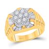 Image 1 : 1 CTW Mens Round Diamond Flower Cluster Ribbed Ring 10kt Two-tone Yellow White Gold - REF-152H3R