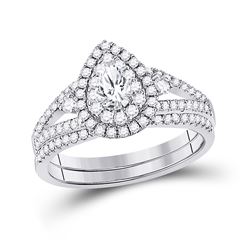 1 CTW Pear Diamond Bridal Wedding Ring 14kt White Gold - REF-143Y2N