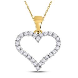 1/4 CTW Womens Round Diamond Outline Heart Pendant 14kt Yellow Gold - REF-24Y5N