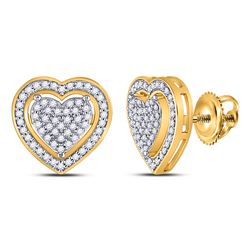 1/4 CTW Womens Round Diamond Heart Earrings 10kt Yellow Gold - REF-28W5H