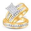 Image 1 : 5/8 CTW His Hers Round Diamond Cluster Matching Wedding Set 10kt Yellow Gold - REF-70F8W