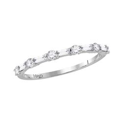 3/8 CTW Womens Round Baguette Diamond Stackable Band Ring 10kt White Gold - REF-34R3X