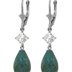 Genuine 18.6 ctw Green Sapphire Corundum & White Topaz Earrings 14KT White Gold - REF-46A7K