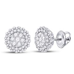 1 CTW Womens Round Diamond Halo Cluster Earrings 14kt White Gold - REF-92F3W