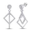 Image 1 : 3/8 CTW Womens Round Diamond Diagonal Square Dangle Earrings 10kt White Gold - REF-29A9M