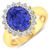 Image 1 : Natural 4.29 CTW Tanzanite & Diamond Ring 14K Yellow Gold - REF-145T3H