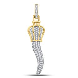 1/2 CTW Mens Round Diamond Italian Horn Charm Pendant 10kt Yellow Gold - REF-36A7M
