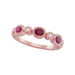 7/8 CTW Womens Oval Ruby Diamond Alternating Band Ring 18kt Rose Gold - REF-51A8M