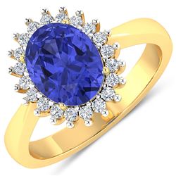 Natural 2.49 CTW Tanzanite & Diamond Ring 14K Yellow Gold - REF-50W2X