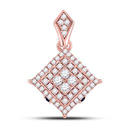 1/2 CTW Womens Round Diamond Offset Square Cluster Pendant 14kt Rose Gold - REF-47V6Y