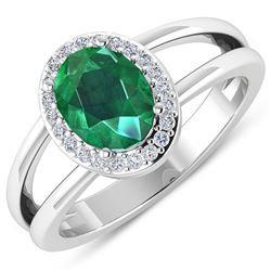 Natural 1.87 CTW Zambian Emerald & Diamond Ring 14K White Gold - REF-88R9F