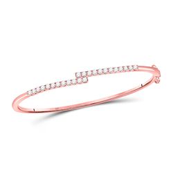 1 CTW Womens Round Diamond Bypass Bangle Bracelet 14kt Rose Gold - REF-122T6V