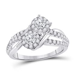 1 CTW Round Diamond 2-stone Bridal Wedding Engagement Ring 14kt White Gold - REF-111M2F