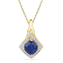 1 & 5/8 CTW Womens Round Lab-Created Blue Sapphire Solitaire Pendant 10kt Yellow Gold - REF-13R5X