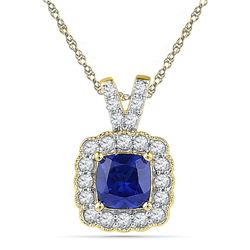 3 & 1/2 CTW Womens Round Lab-Created Blue Sapphire Solitaire Pendant 10kt Yellow Gold - REF-31X4T