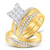 Image 1 : 3/4 CTW His Hers Princess Diamond Cluster Matching Wedding Set 10kt Yellow Gold - REF-89M4F