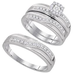 1/3 CTW Round Diamond Matching Trio Mens Womens Wedding Bridal Ring 10k White Gold - REF-48R5X