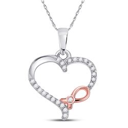 1/10 CTW Womens Round Diamond Awareness Ribbon Heart Pendant 10kt Two-tone Gold - REF-10X9T