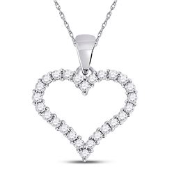 1/4 CTW Womens Round Diamond Outline Heart Pendant 14kt White Gold - REF-24V5Y