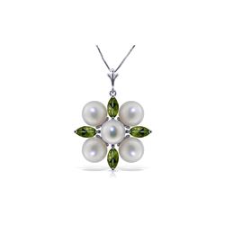 Genuine 6.3 ctw Peridot & Pearl Necklace 14KT White Gold - REF-59P2H