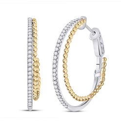 1/2 CTW Womens Round Diamond Hoop Earrings 14kt Two-tone Gold - REF-95V5Y