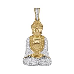 1/2 CTW Mens Round Diamond Gautama Buddha Charm Pendant 10kt Yellow Gold - REF-43X2T