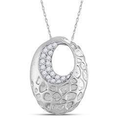 1/6 CTW Womens Round Diamond Pitted Oval Pendant 14kt White Gold - REF-27H3R