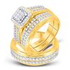 Image 1 : 1 CTW His Hers Princess Diamond Cluster Matching Wedding Set 10kt Yellow Gold - REF-133T2V