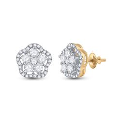 3/4 CTW Womens Round Diamond Star Cluster Earrings 14kt Yellow Gold - REF-64V8Y