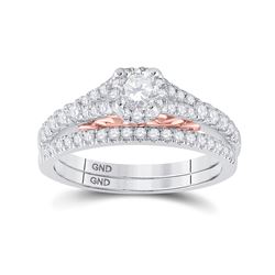 7/8 CTW Round Diamond Bridal Wedding Ring 14kt Two-tone Gold - REF-119M5F