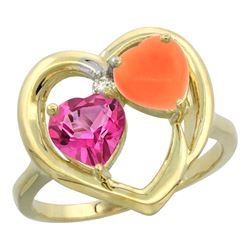 1.31 CTW Pink Topaz & Diamond Ring 10K Yellow Gold - REF-23F5N