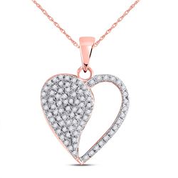 1/3 CTW Womens Round Diamond Modern Heart Pendant 10kt Rose Gold - REF-17T6V