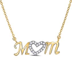 1/10 CTW Womens Round Diamond Heart Mom Mother Necklace 10kt Yellow Gold - REF-15A2M