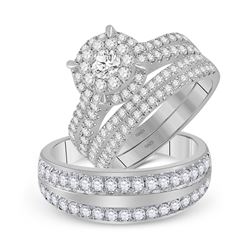 2 & 1/5 CTW His Hers Round Diamond Solitaire Matching Wedding Set 14kt White Gold - REF-204N5A