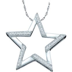 1/10 CTW Womens Round Diamond Star Outline Pendant 10kt White Gold - REF-16T4V