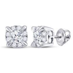 1/4 CTW Womens Round Diamond Halo Solitaire Earrings 14kt White Gold - REF-29X9T