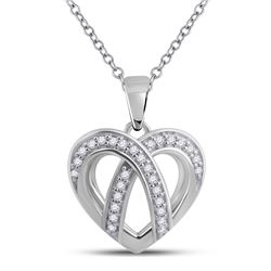 1/10 CTW Womens Round Diamond Heart Pendant 10kt White Gold - REF-12X2T