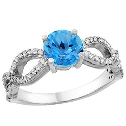 1.25 CTW Swiss Blue Topaz & Diamond Ring 14K White Gold - REF-49W8F