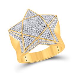 1 CTW Mens Round Diamond Star Statement Ring 10kt Yellow Gold - REF-109T2V