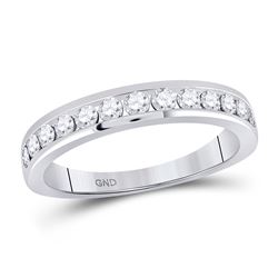 1/2 CTW Womens Round Diamond Wedding Single Row Band Ring 14kt White Gold - REF-54V5Y