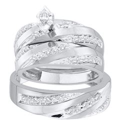 3/4 CTW His Hers Marquise Diamond Solitaire Matching Wedding Set 14kt White Gold - REF-95W5H