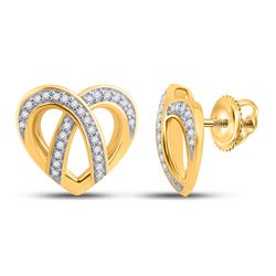 1/5 CTW Womens Round Diamond Heart Earrings 10kt Yellow Gold - REF-23X3T