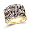Image 1 : 1 CTW Womens Round Brown Diamond Stripe Band Ring 10kt Yellow Gold - REF-44A4M