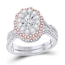 1 & 1/4 CTW Oval Diamond Bridal Wedding Ring 14kt Two-tone Gold - REF-177F3W