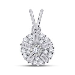 1/4 CTW Womens Baguette Diamond Cluster Pendant 14kt White Gold - REF-23Y3N