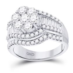 2 CTW Round Diamond Cluster Bridal Wedding Ring 14kt White Gold - REF-221A6M